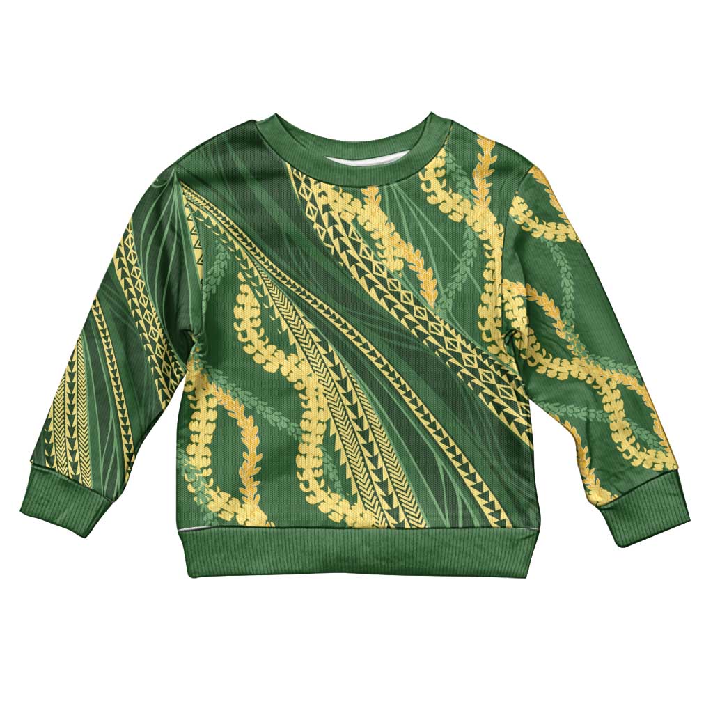 Polynesian Puakeniken Pikake Twisted Lei Kid Ugly Christmas Sweater Emerald - Polynesian Pride