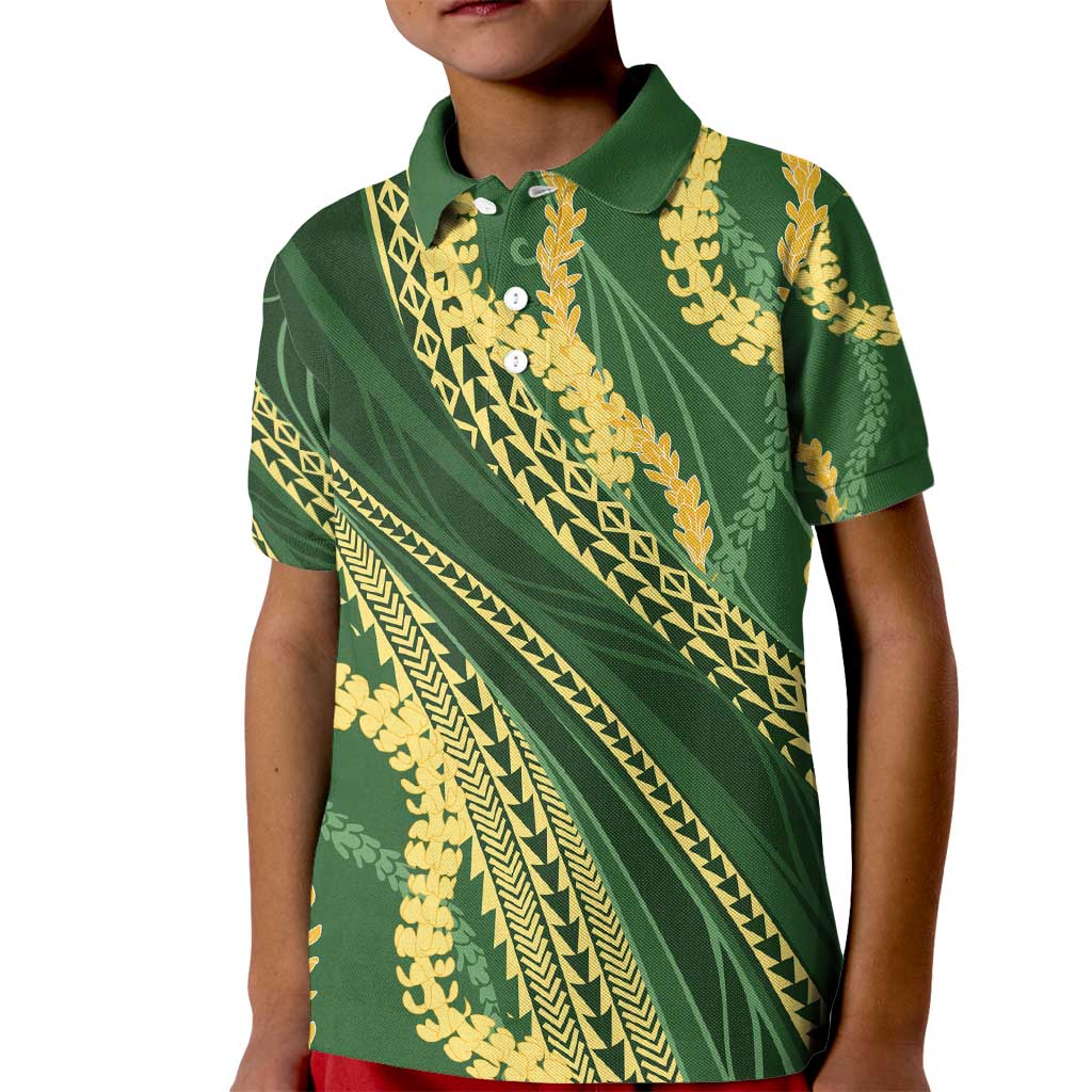 Polynesian Puakeniken Pikake Twisted Lei Kid Polo Shirt Emerald - Polynesian Pride