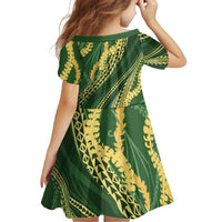 Polynesian Puakeniken Pikake Twisted Lei Kid Short Sleeve Dress Emerald - Polynesian Pride