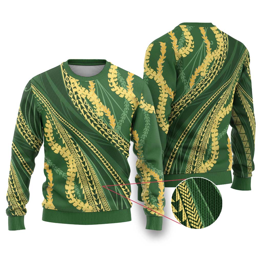 Polynesian Puakeniken Pikake Twisted Lei Ugly Christmas Sweater Emerald - Polynesian Pride