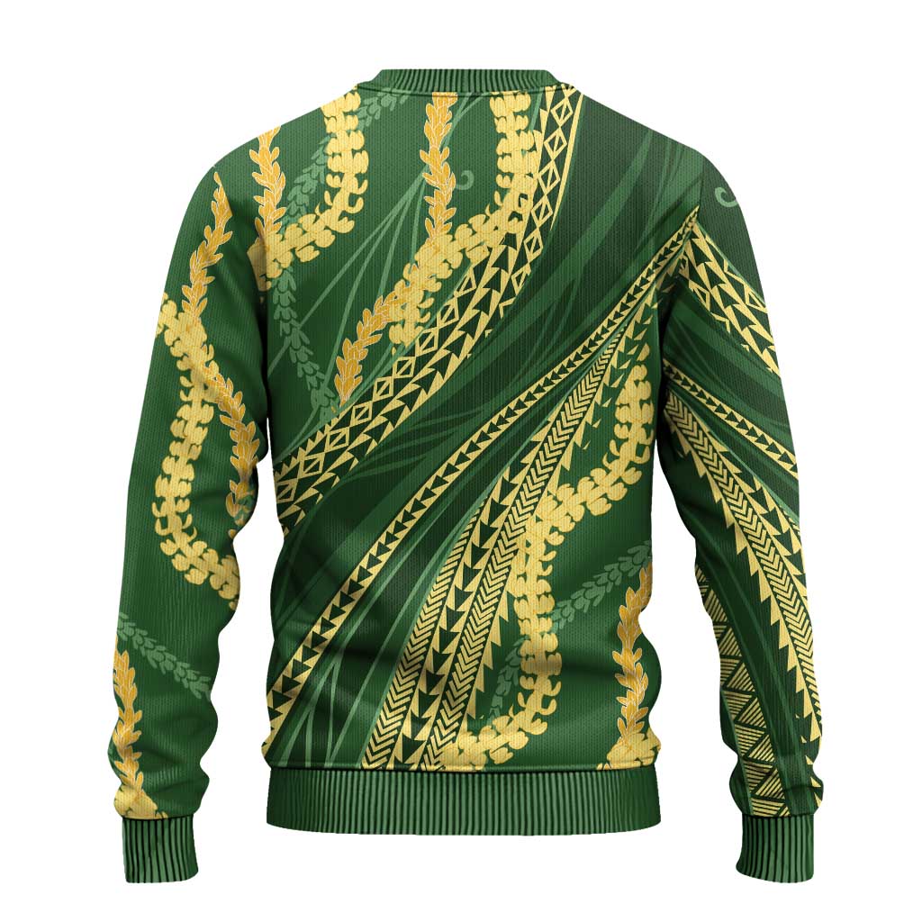 Polynesian Puakeniken Pikake Twisted Lei Ugly Christmas Sweater Emerald - Polynesian Pride