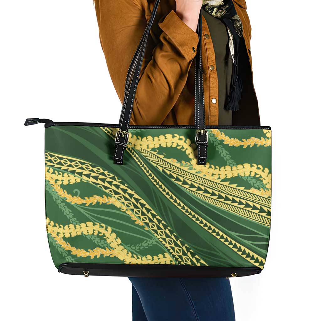 Polynesian Puakeniken Pikake Twisted Lei Leather Tote Bag Emerald - Polynesian Pride