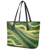 Polynesian Puakeniken Pikake Twisted Lei Leather Tote Bag Emerald - Polynesian Pride