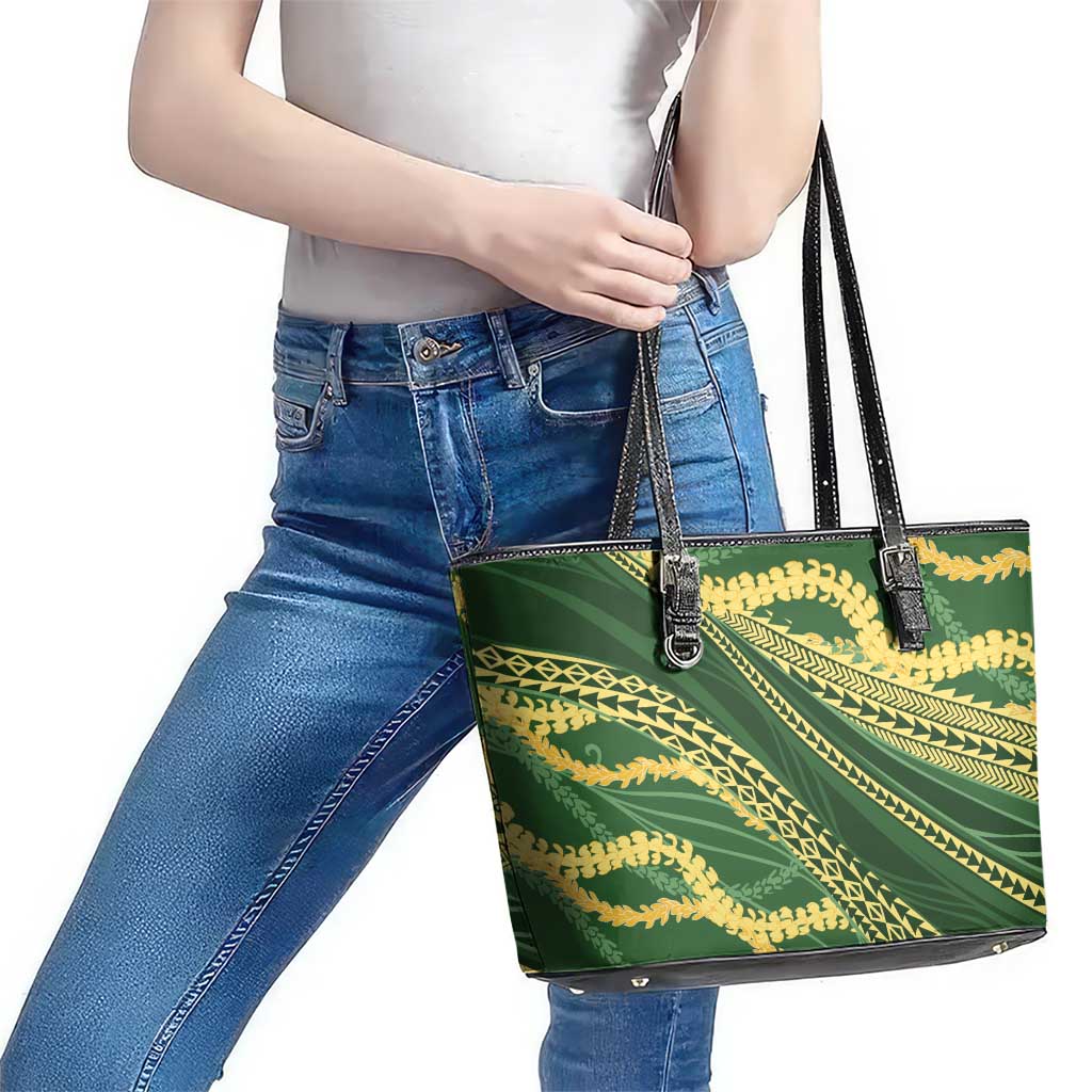 Polynesian Puakeniken Pikake Twisted Lei Leather Tote Bag Emerald - Polynesian Pride