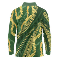 Polynesian Puakeniken Pikake Twisted Lei Long Sleeve Polo Shirt Emerald - Polynesian Pride