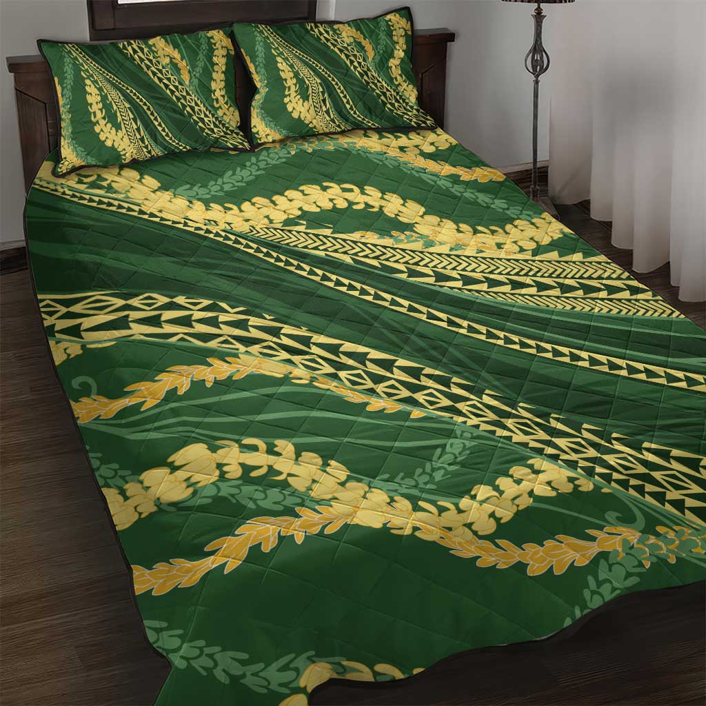 Polynesian Puakeniken Pikake Twisted Lei Quilt Bed Set Emerald - Polynesian Pride