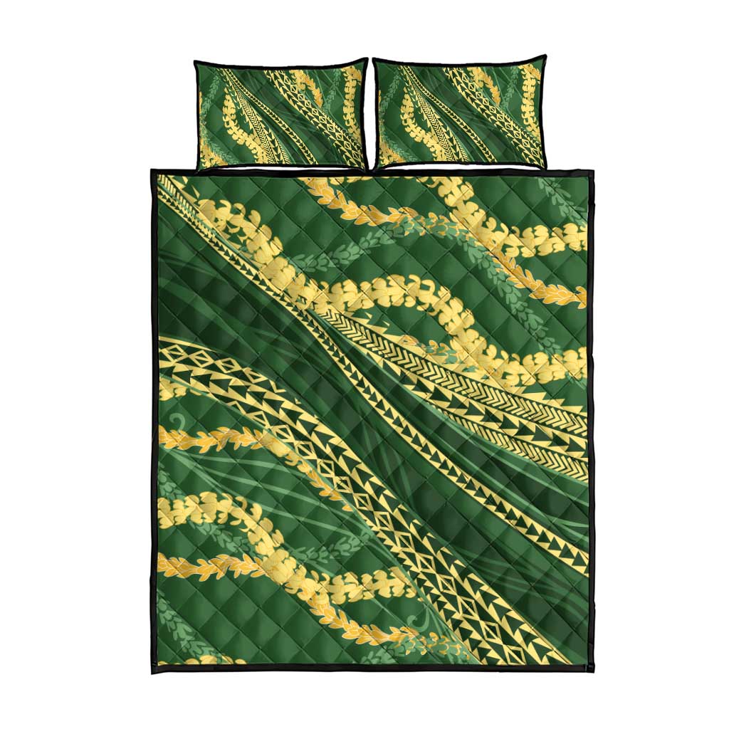 Polynesian Puakeniken Pikake Twisted Lei Quilt Bed Set Emerald - Polynesian Pride