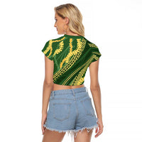Polynesian Puakeniken Pikake Twisted Lei Raglan Cropped T Shirt Emerald - Polynesian Pride