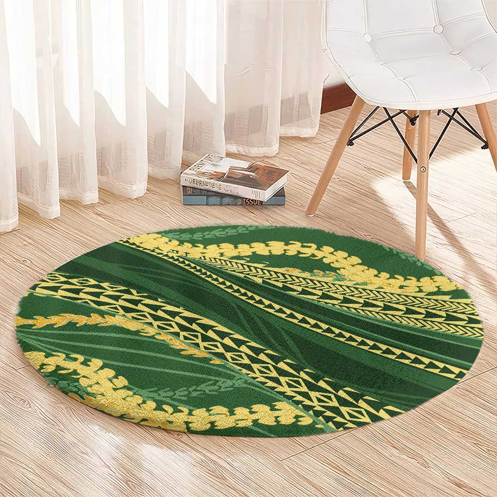 Polynesian Puakeniken Pikake Twisted Lei Round Carpet Emerald - Polynesian Pride