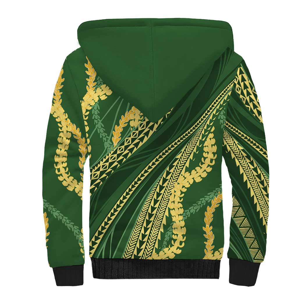 Polynesian Puakeniken Pikake Twisted Lei Sherpa Hoodie Emerald LT7 - Polynesian Pride