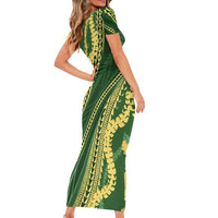 Polynesian Puakeniken Pikake Twisted Lei Short Sleeve Bodycon Dress Emerald - Polynesian Pride