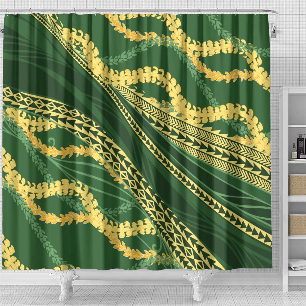 Polynesian Puakeniken Pikake Twisted Lei Shower Curtain Emerald - Polynesian Pride