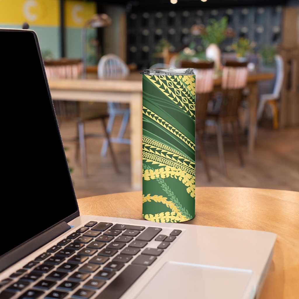 Polynesian Puakeniken Pikake Twisted Lei Skinny Tumbler Emerald - Polynesian Pride