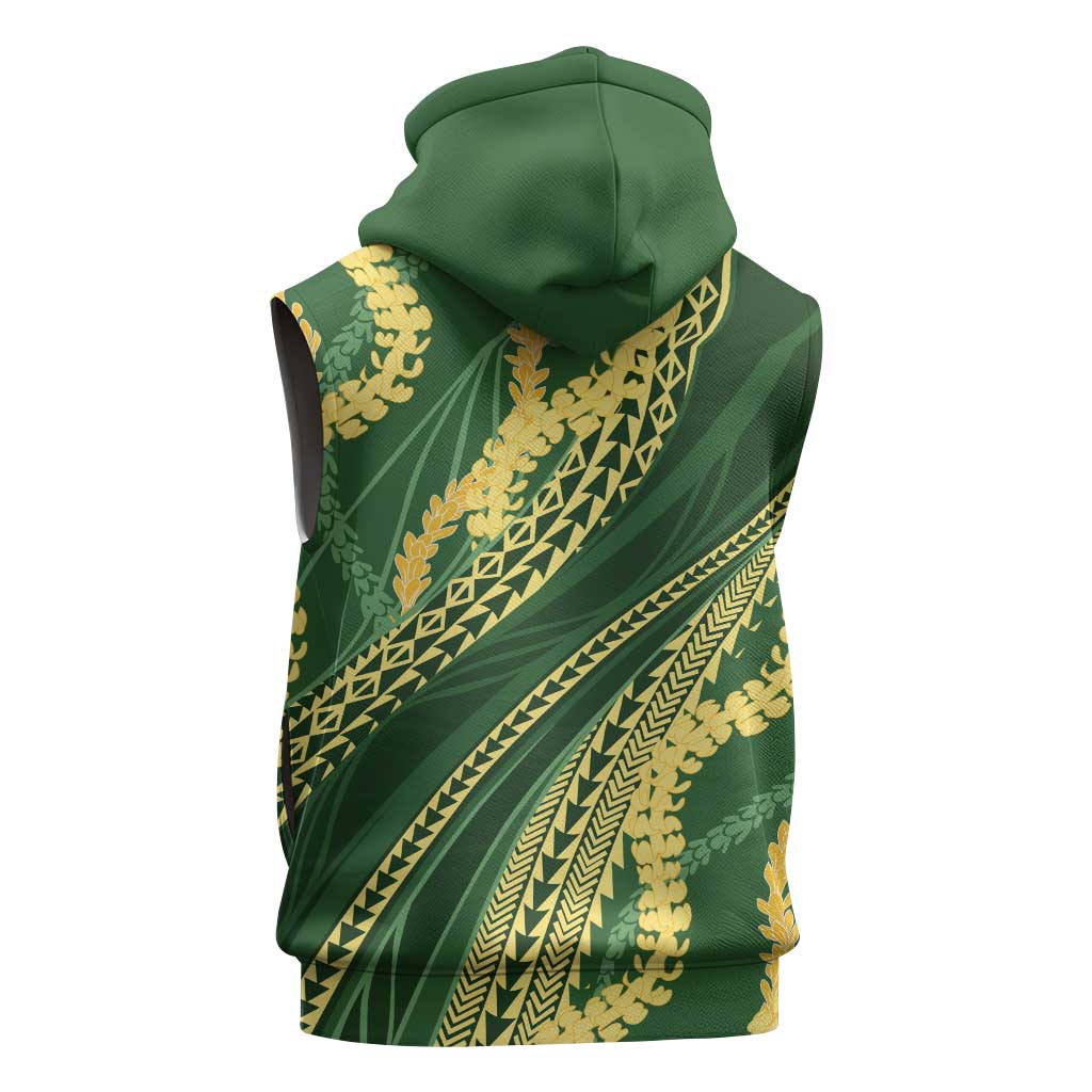 Polynesian Puakeniken Pikake Twisted Lei Sleeveless Zip Hoodie Emerald - Polynesian Pride