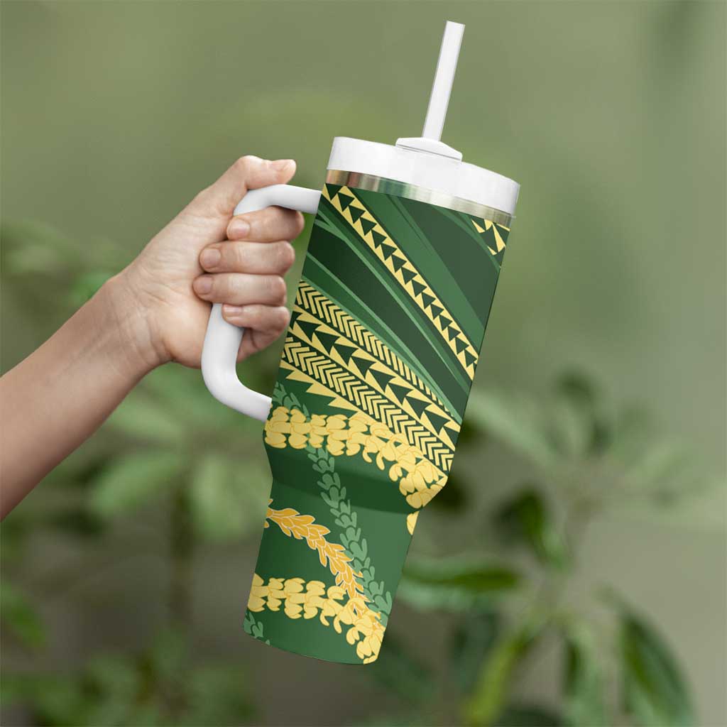 Polynesian Puakeniken Pikake Twisted Lei Tumbler With Handle Emerald - Polynesian Pride