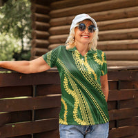 Polynesian Puakeniken Pikake Twisted Lei Women Polo Shirt Emerald - Polynesian Pride