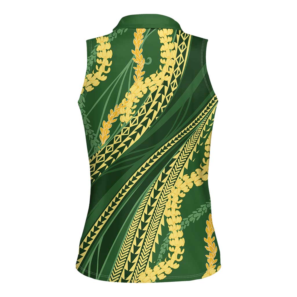 Polynesian Puakeniken Pikake Twisted Lei Women Sleeveless Polo Shirt Emerald - Polynesian Pride