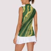 Polynesian Puakeniken Pikake Twisted Lei Women Sleeveless Polo Shirt Emerald - Polynesian Pride