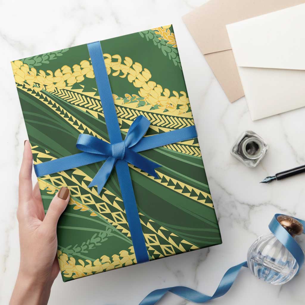 Polynesian Puakeniken Pikake Twisted Lei Wrapping Paper Emerald