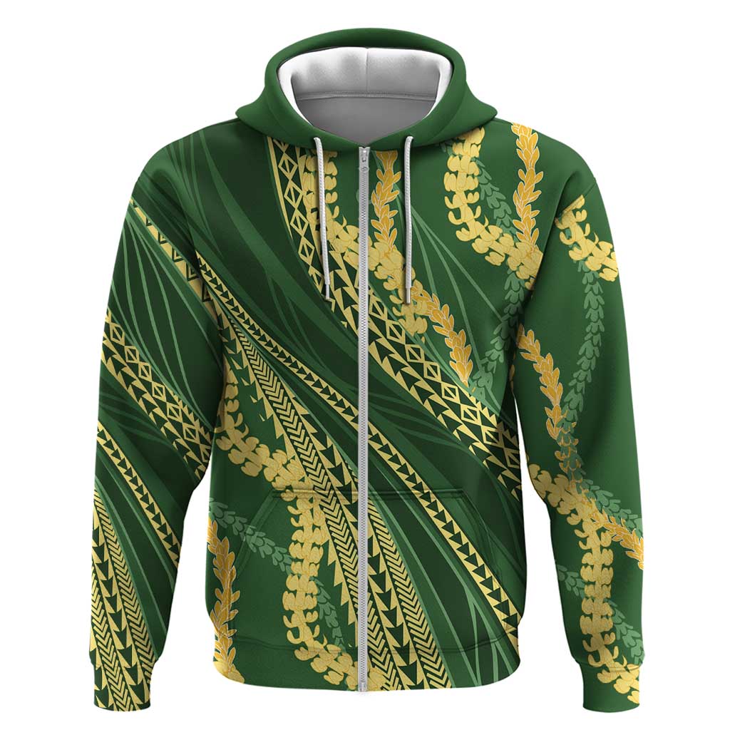 Polynesian Puakeniken Pikake Twisted Lei Zip Hoodie Emerald - Polynesian Pride