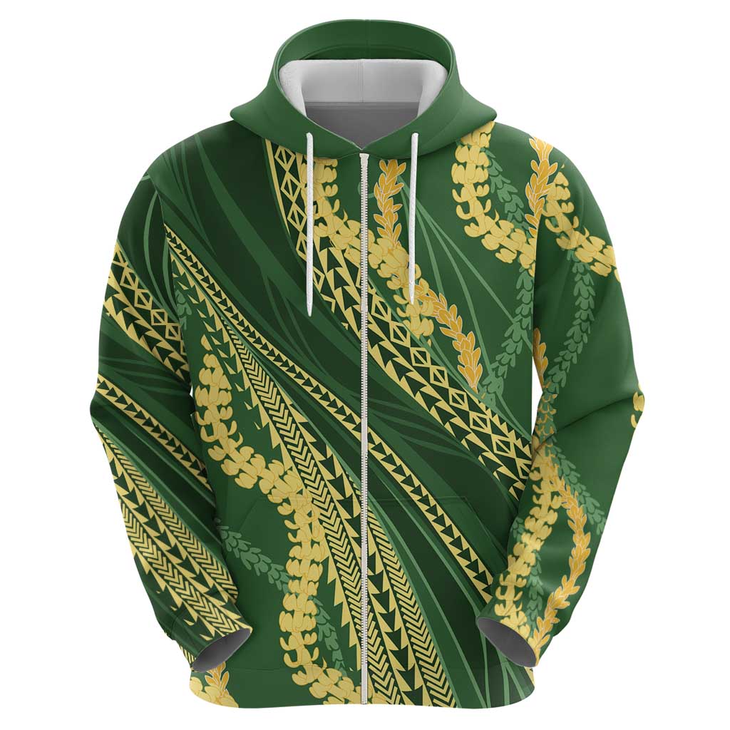 Polynesian Puakeniken Pikake Twisted Lei Zip Hoodie Emerald - Polynesian Pride