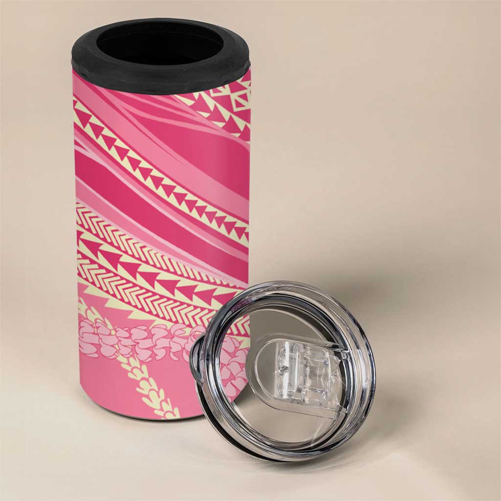 Polynesian Puakeniken Pikake Twisted Lei 4 in 1 Can Cooler Tumbler Rose Pink - Polynesian Pride