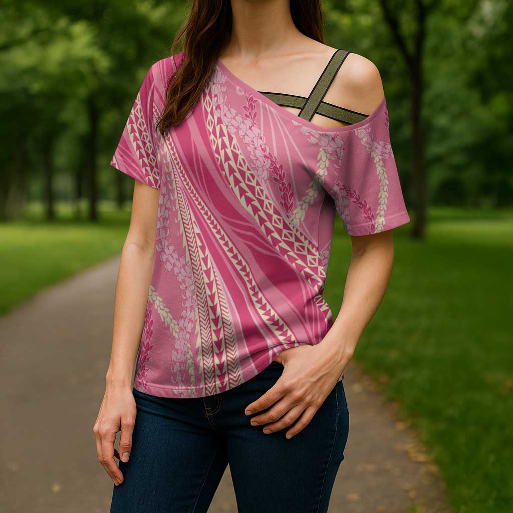 Polynesian Puakeniken Pikake Twisted Lei Cross Shoulder Shirt Rose Pink - Polynesian Pride