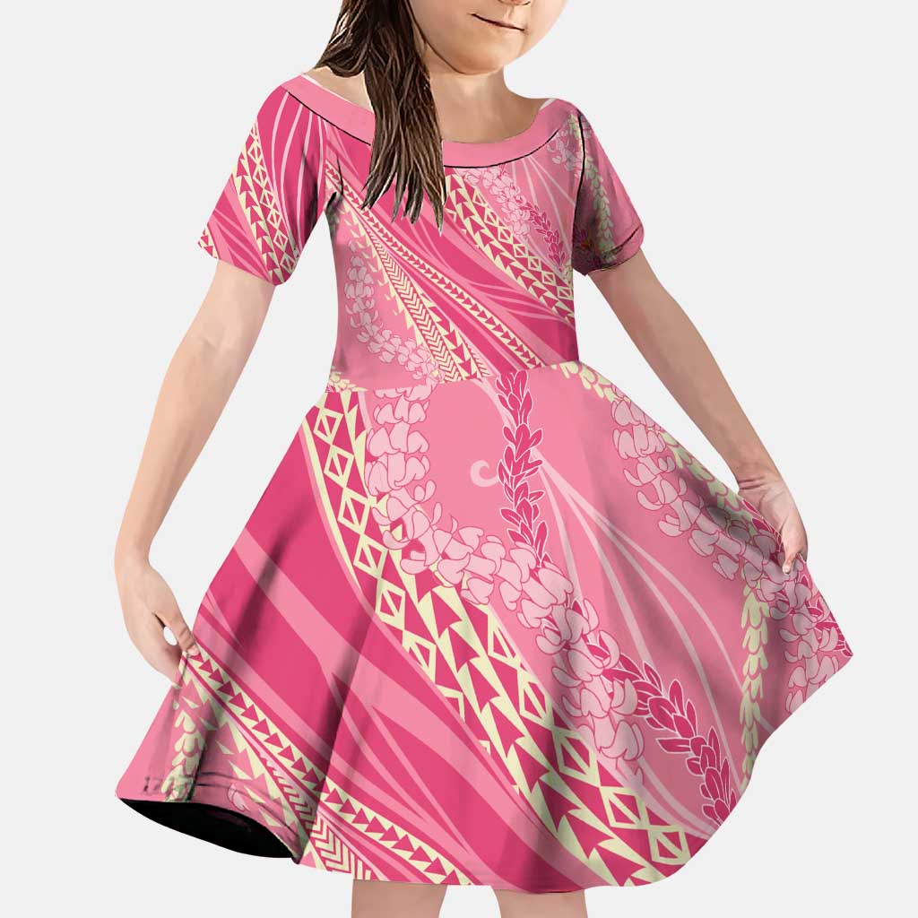 Polynesian Puakeniken Pikake Twisted Lei Family Matching Mermaid Dress and Hawaiian Shirt Rose Pink LT7 Daughter's Dress Rose Pink - Polynesian Pride