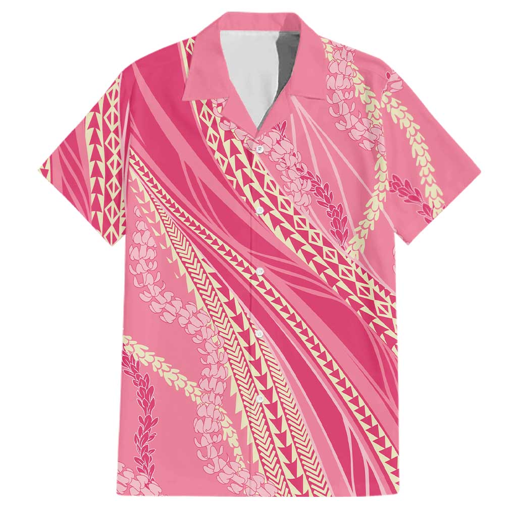 Polynesian Puakeniken Pikake Twisted Lei Family Matching Mermaid Dress and Hawaiian Shirt Rose Pink LT7 Dad's Shirt - Short Sleeve Rose Pink - Polynesian Pride