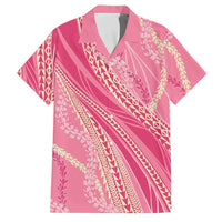 Polynesian Puakeniken Pikake Twisted Lei Family Matching Off Shoulder Maxi Dress and Hawaiian Shirt Rose Pink LT7 Dad's Shirt - Short Sleeve Rose Pink - Polynesian Pride