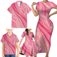 Polynesian Puakeniken Pikake Twisted Lei Family Matching Short Sleeve Bodycon Dress and Hawaiian Shirt Rose Pink LT7 - Polynesian Pride