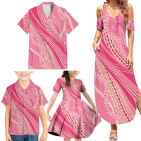 Polynesian Puakeniken Pikake Twisted Lei Family Matching Summer Maxi Dress and Hawaiian Shirt Rose Pink LT7 - Polynesian Pride
