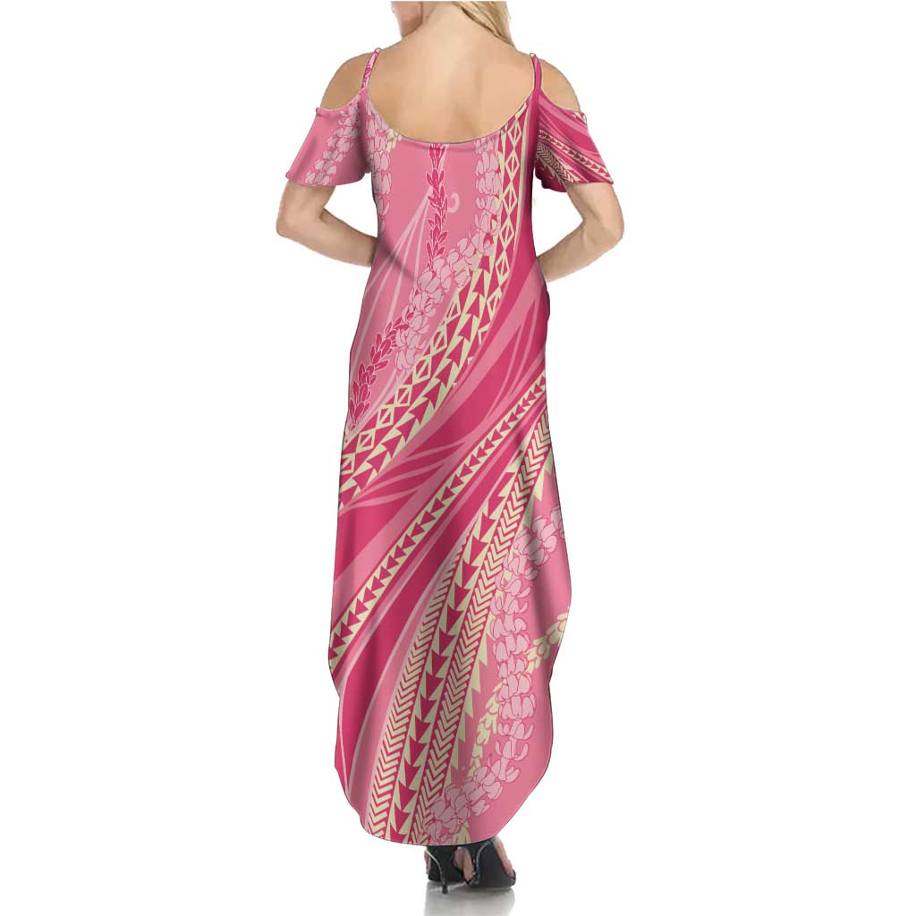 Polynesian Puakeniken Pikake Twisted Lei Family Matching Summer Maxi Dress and Hawaiian Shirt Rose Pink LT7 - Polynesian Pride