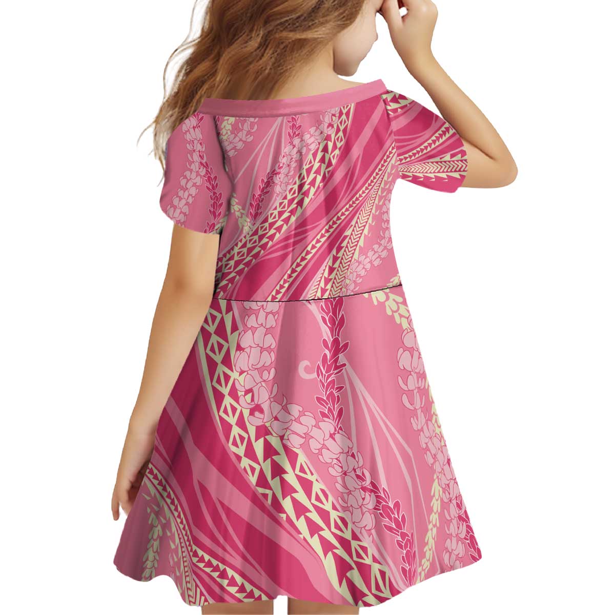Polynesian Puakeniken Pikake Twisted Lei Kid Short Sleeve Dress Rose Pink - Polynesian Pride