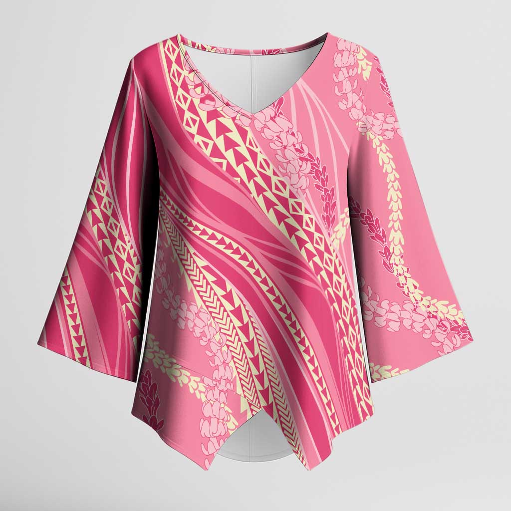 Polynesian Puakeniken Pikake Twisted Lei Kimono Sleeve Blouse Rose Pink - Polynesian Pride