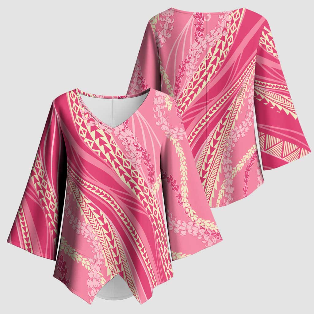 Polynesian Puakeniken Pikake Twisted Lei Kimono Sleeve Blouse Rose Pink - Polynesian Pride