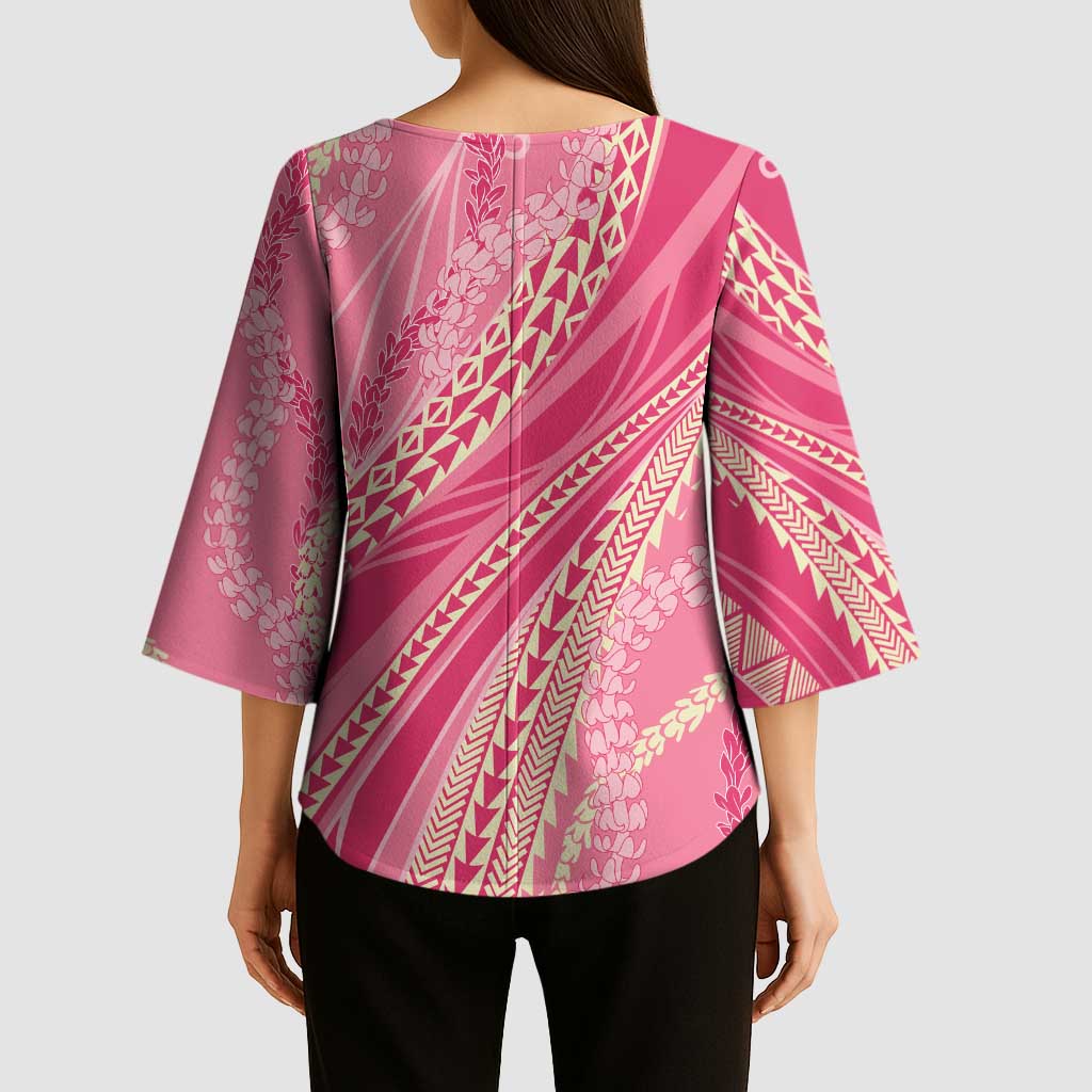 Polynesian Puakeniken Pikake Twisted Lei Kimono Sleeve Blouse Rose Pink - Polynesian Pride
