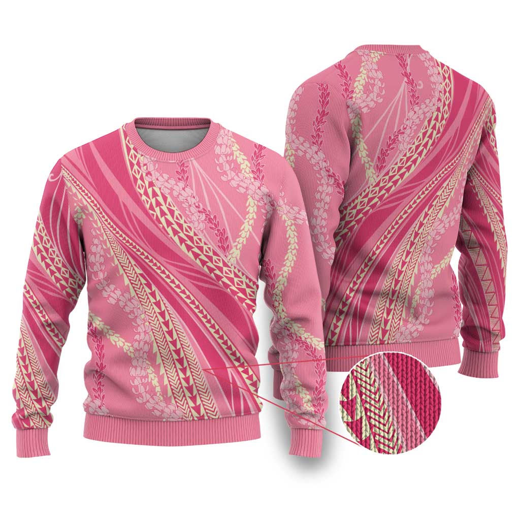 Polynesian Puakeniken Pikake Twisted Lei Ugly Christmas Sweater Rose Pink - Polynesian Pride