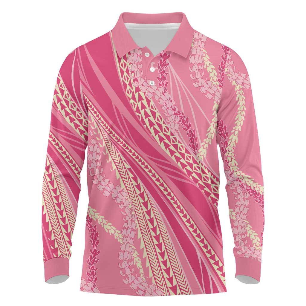 Polynesian Puakeniken Pikake Twisted Lei Long Sleeve Polo Shirt Rose Pink - Polynesian Pride