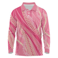 Polynesian Puakeniken Pikake Twisted Lei Long Sleeve Polo Shirt Rose Pink - Polynesian Pride