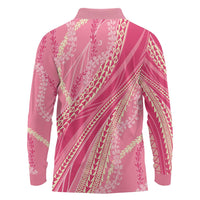 Polynesian Puakeniken Pikake Twisted Lei Long Sleeve Polo Shirt Rose Pink - Polynesian Pride