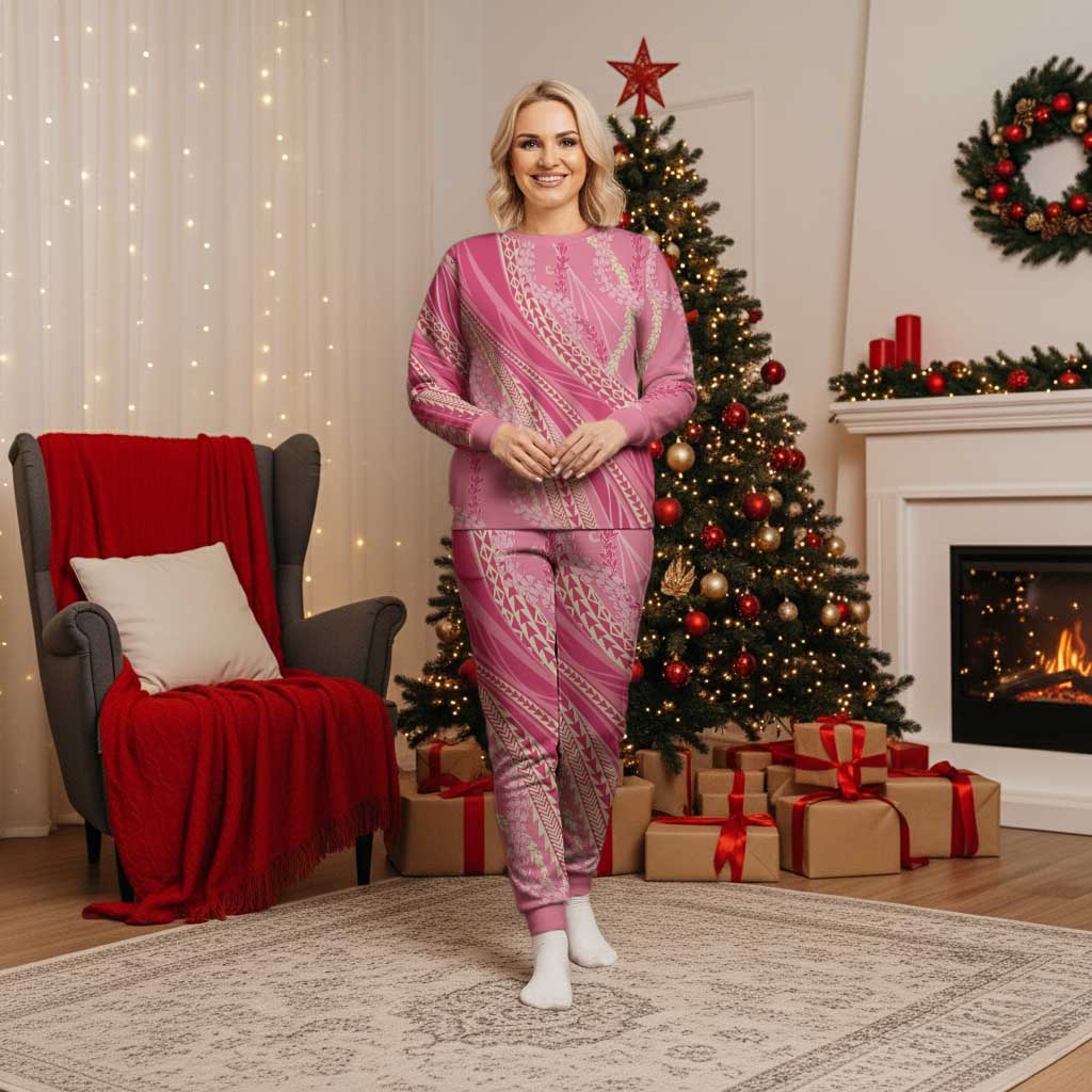 Polynesian Puakeniken Pikake Twisted Lei Christmas Pajama Set Rose Pink - Polynesian Pride