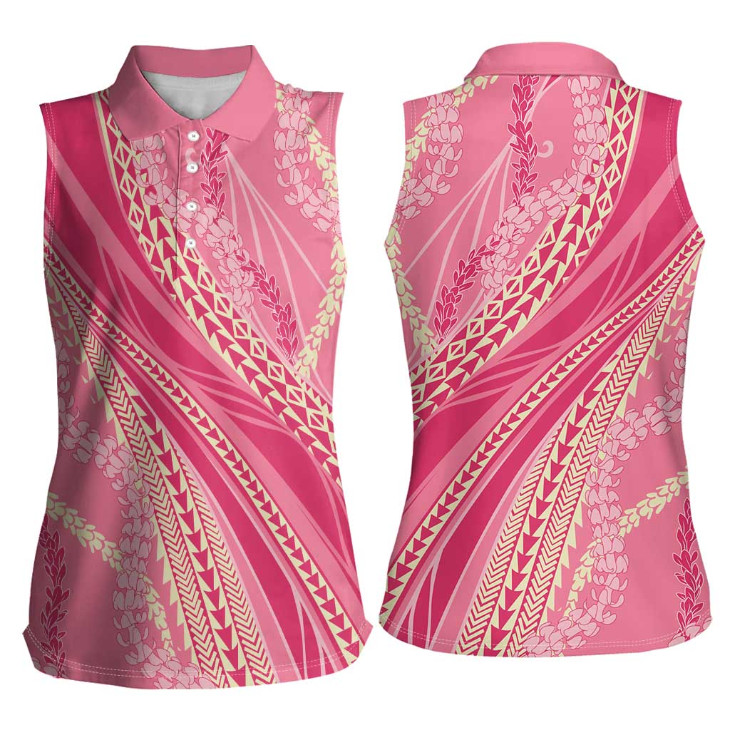 Polynesian Puakeniken Pikake Twisted Lei Women Sleeveless Polo Shirt Rose Pink - Polynesian Pride