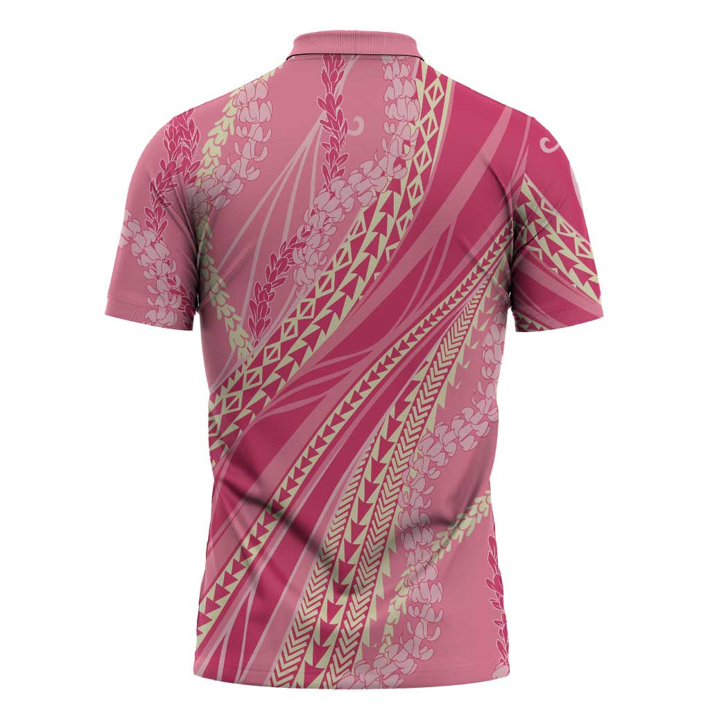 Polynesian Puakeniken Pikake Twisted Lei Zipper Polo Shirt Rose Pink - Polynesian Pride