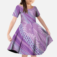 Polynesian Puakeniken Pikake Twisted Lei Family Matching Long Sleeve Bodycon Dress and Hawaiian Shirt Amethys LT7 Daughter's Dress Amethys - Polynesian Pride