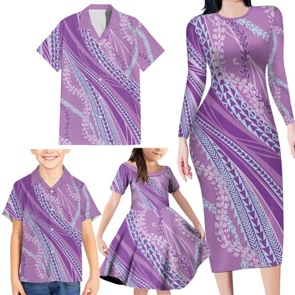 Polynesian Puakeniken Pikake Twisted Lei Family Matching Long Sleeve Bodycon Dress and Hawaiian Shirt Amethys LT7 - Polynesian Pride
