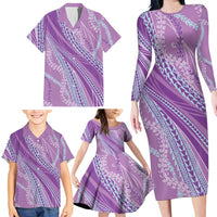 Polynesian Puakeniken Pikake Twisted Lei Family Matching Long Sleeve Bodycon Dress and Hawaiian Shirt Amethys LT7 - Polynesian Pride