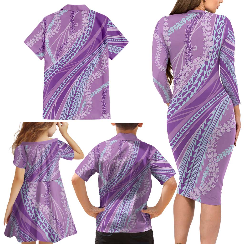 Polynesian Puakeniken Pikake Twisted Lei Family Matching Long Sleeve Bodycon Dress and Hawaiian Shirt Amethys LT7 - Polynesian Pride