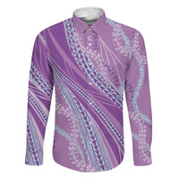 Polynesian Puakeniken Pikake Twisted Lei Family Matching Long Sleeve Bodycon Dress and Hawaiian Shirt Amethys LT7 Dad's Shirt - Long Sleeve Amethys - Polynesian Pride