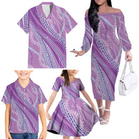 Polynesian Puakeniken Pikake Twisted Lei Family Matching Off The Shoulder Long Sleeve Dress and Hawaiian Shirt Amethys LT7 - Polynesian Pride